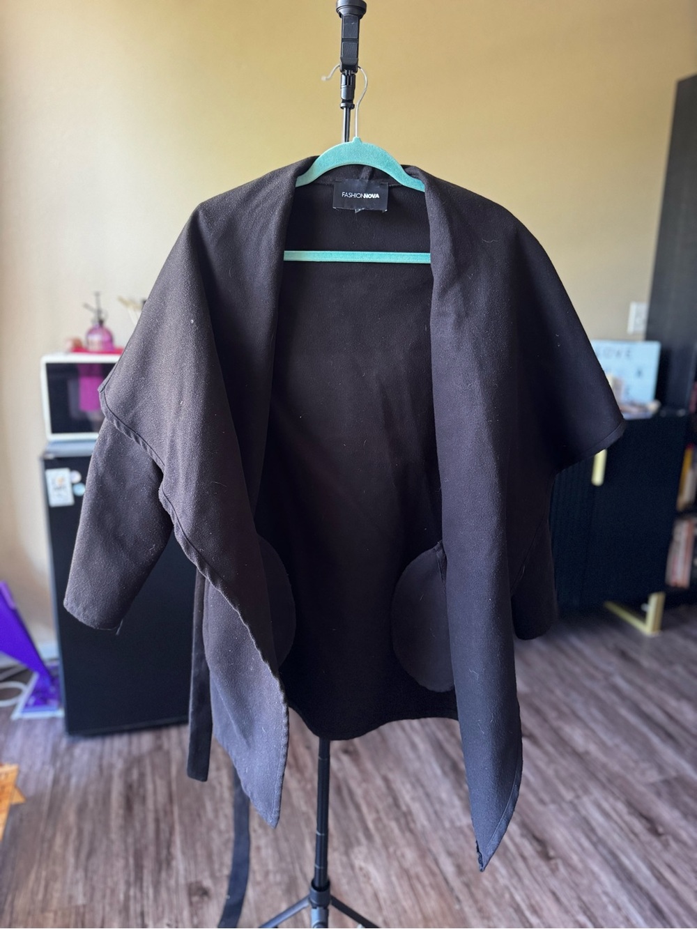 Fashion Nova Black Draped Wrap Coat